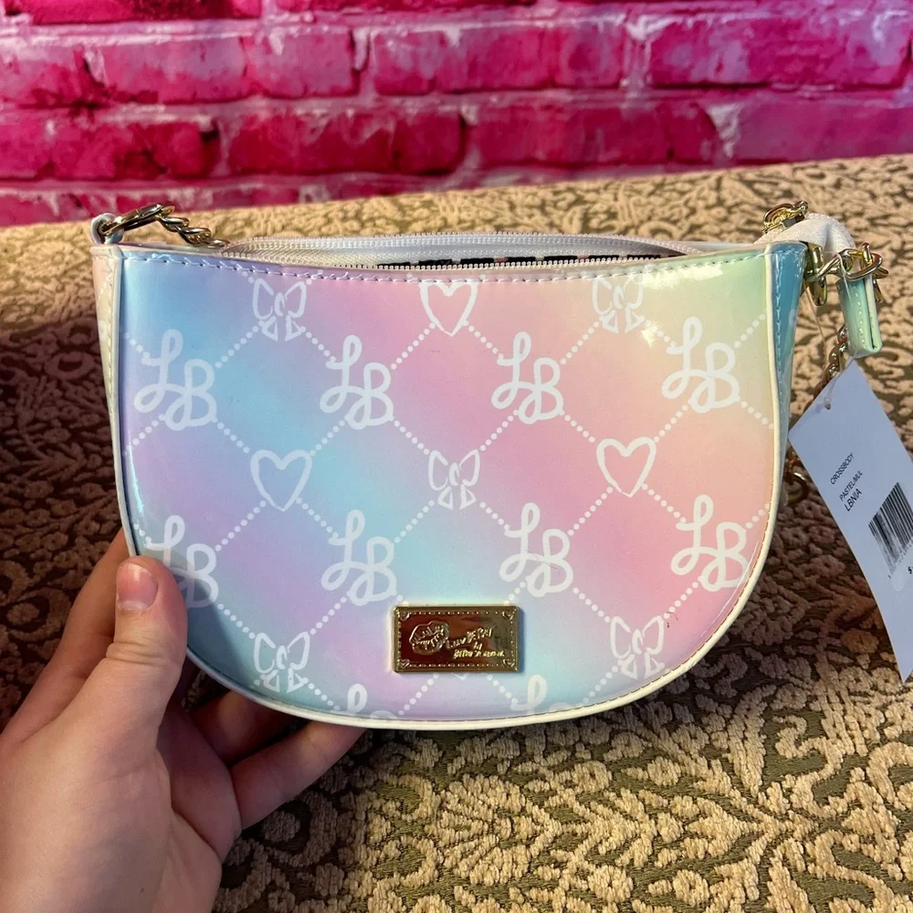 Luv Betsey Johnson Crossbody Purse Hand Bag rainbow pastel Ombre‎ hearts